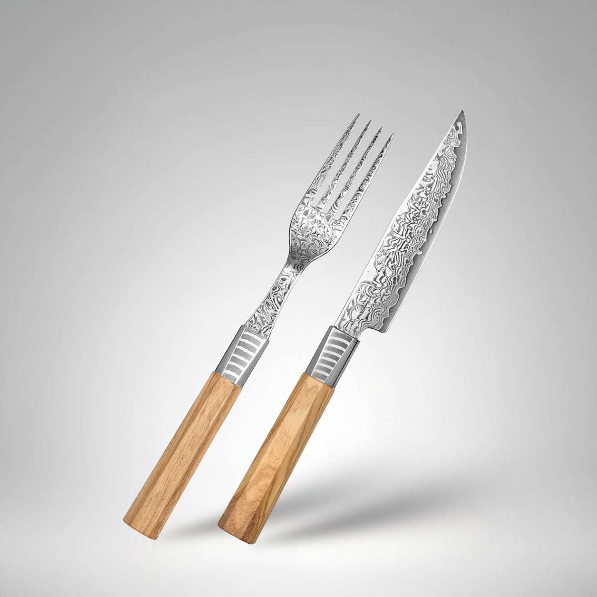 2-Piece Carving Fork and Knife Set in 67-Layer Damascus Steel with Olive Wood Handle