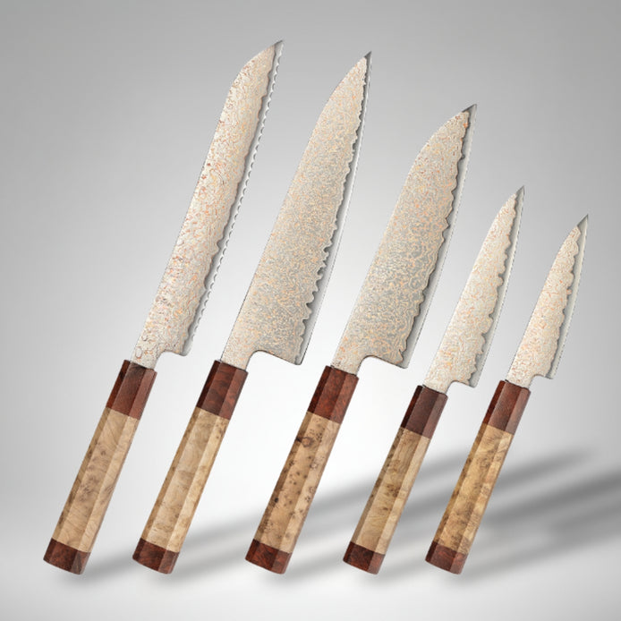 Classic Edition – Premium 37-Layer Tricolour Damascus Steel Knives Set