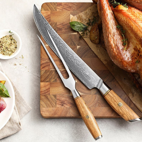 Carving Fork in 430 Stainless Steel with Olive Wood Handle