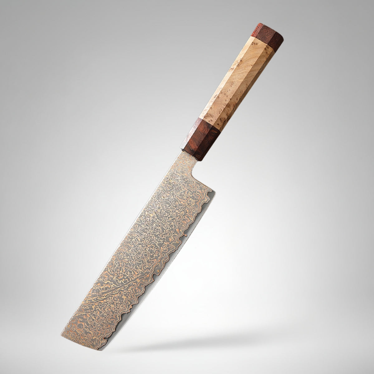 Nakiri Knife 7.2” in Tricolour Damascus Steel