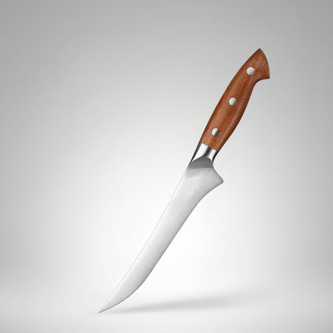 7" Filleting Knife in 1.4116 Stainless Steel with Redwood Handle and Stainless Steel Rivets