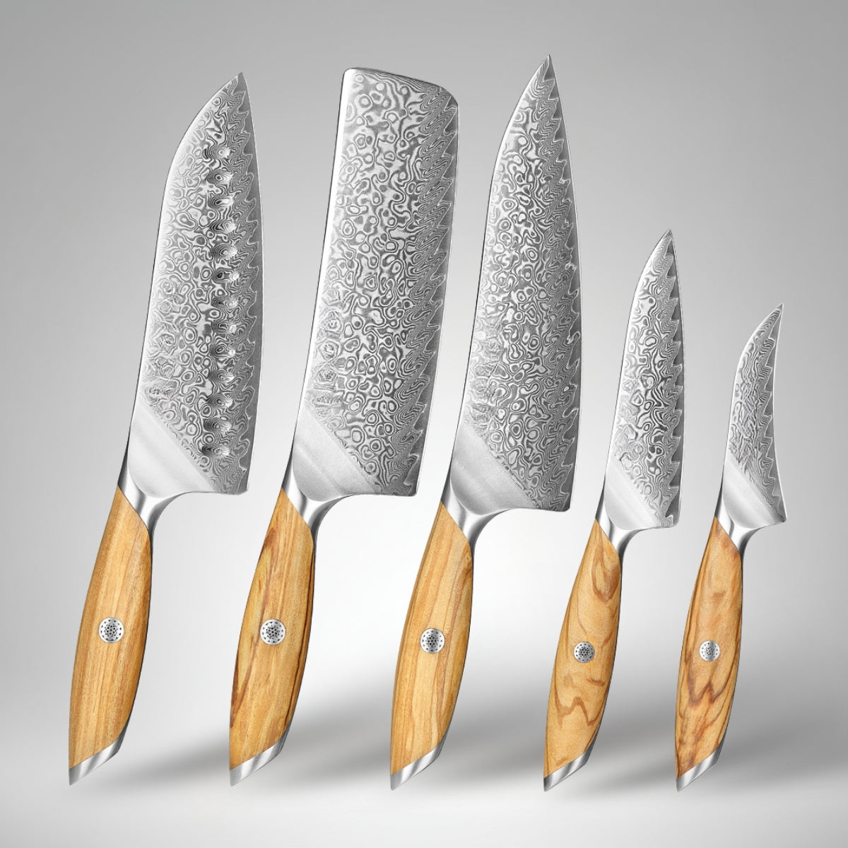 Premium 5-Piece Kitchen Knives Set in 73-Layer Damascus Steel with Olive Wood Handle