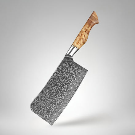67-Layer Damascus Steel Cleaver with Sycamore Handle