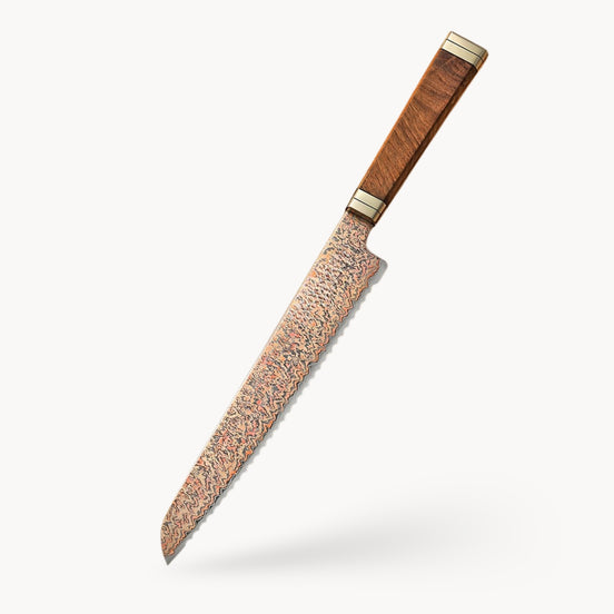 Ji Series Bread Knife 53-Layer Tricolour Copper Damascus Steel