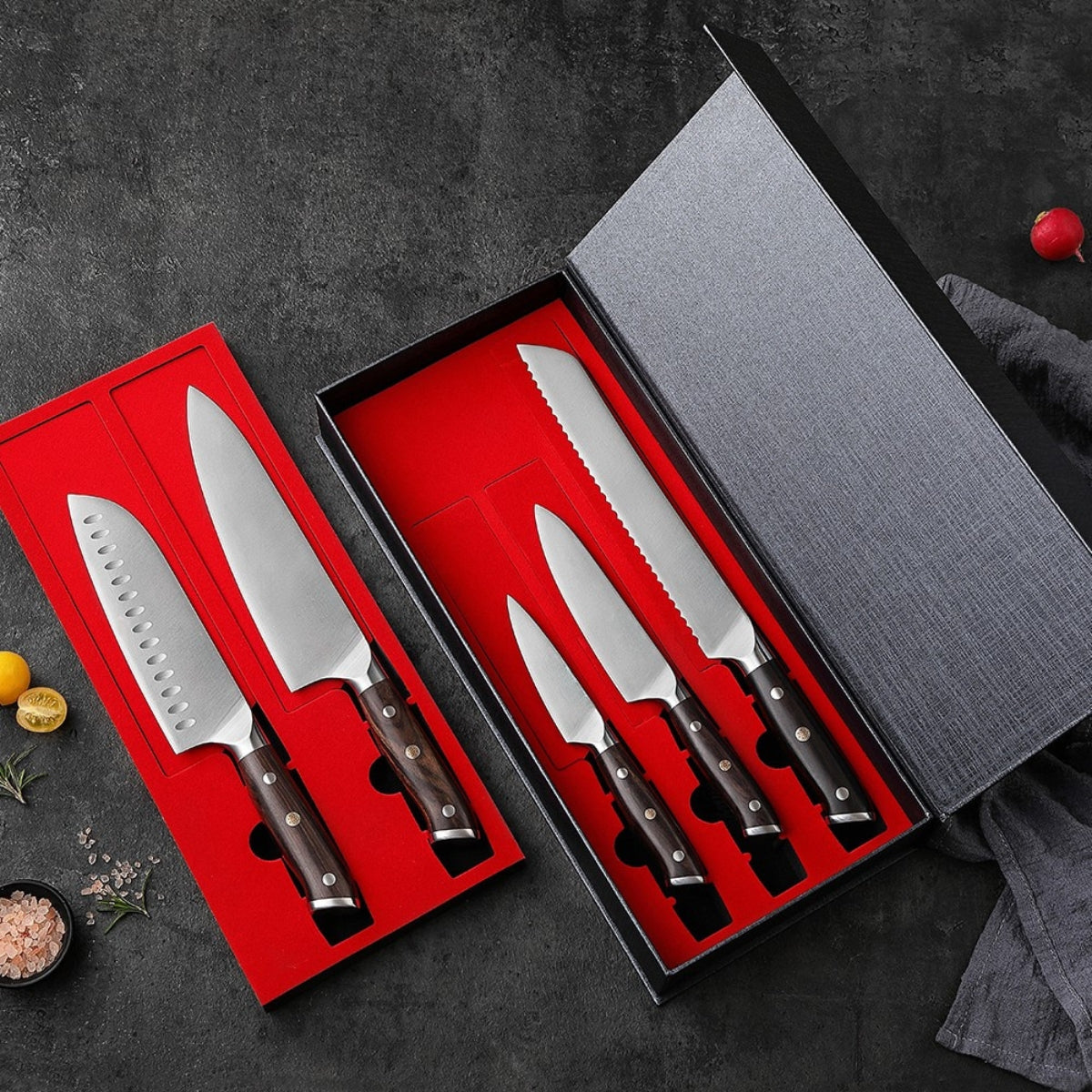 Professional Knives Set in 1.4116 Stainless Steel with Ebony Wood Handle