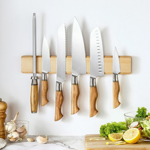 Magnetic Knife Rack — Acacia Wood Construction | Wall-Mounted Blade Storage
