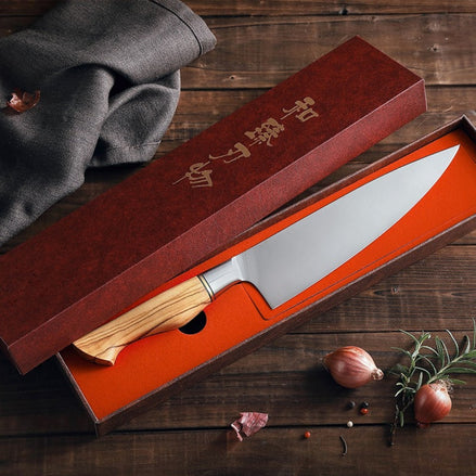 8.3" Chef’s Knife in Sandvik 14C28N Steel with Olive Wood Handle