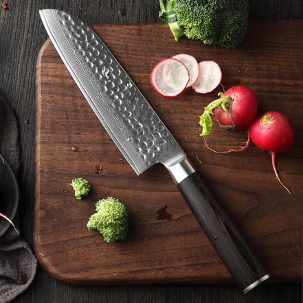 Santoku Knife — 10Cr15 Stainless Damascus Steel | Controlled Handling