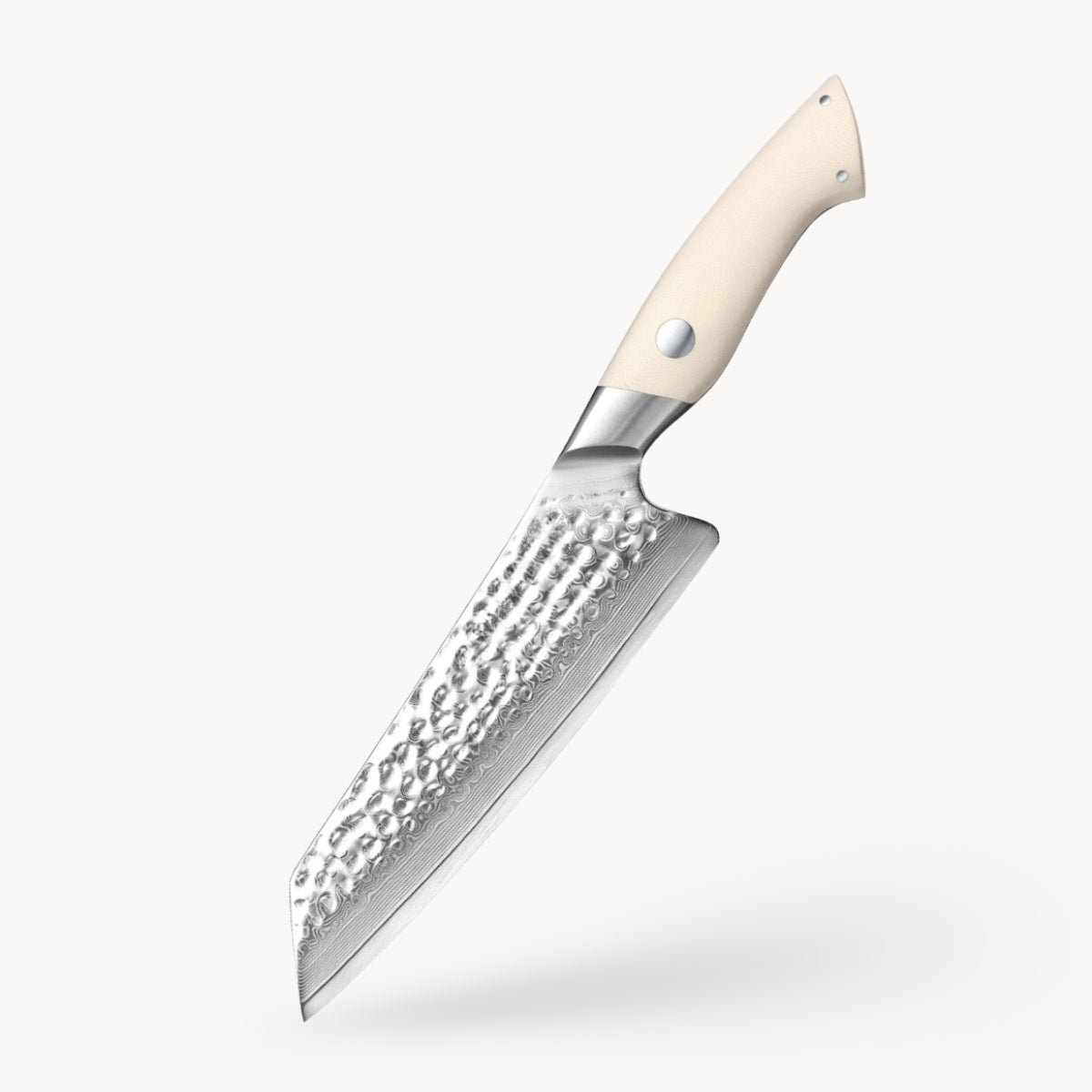 Santoku Knife in Damascus Steel with White G10 Handle
