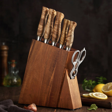 Premium 7-Piece Damascus Steel Knives Set with Acacia Wood Block