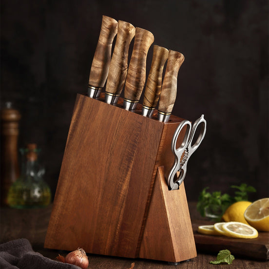 Premium 7-Piece Damascus Steel Knives Set with Acacia Wood Block