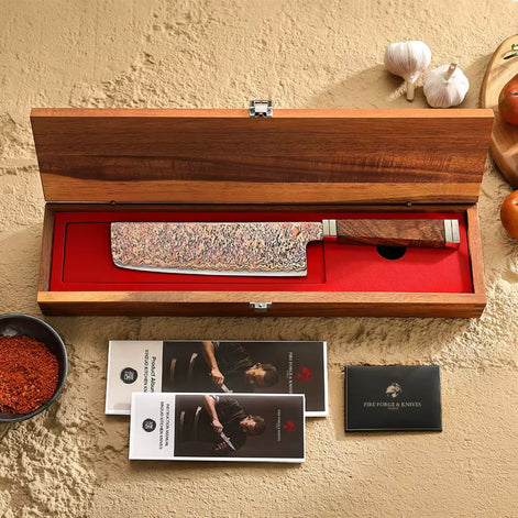 Ji Series Nakiri Knife 53-Layer Tricolour Copper Damascus Steel