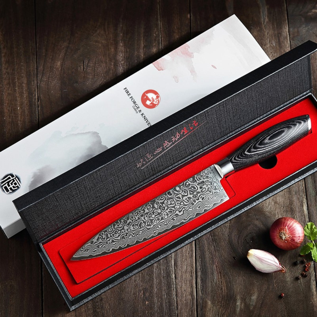 Chef Knife in 67-Layer Damascus Steel with Pakka Wood Handle