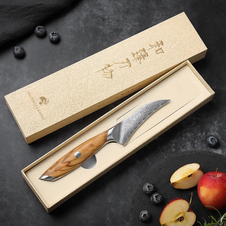 Paring Knife 4" — Curved Damascus | Precision Peeling and Detail Work