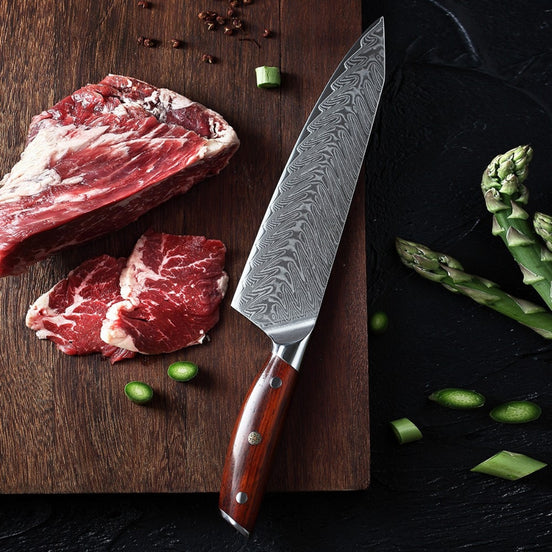 8.5" Chef Knife in 67-Layer Damascus Steel with Rosewood Handle