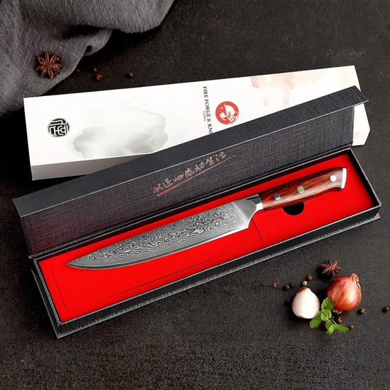 8” Carving Knife in 67-Layer Damascus Steel with Jacaranda Wood Handle