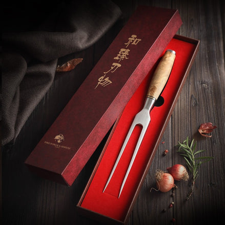 Forged Carving Fork in 430 Stainless Steel with Sycamore Wood Handle