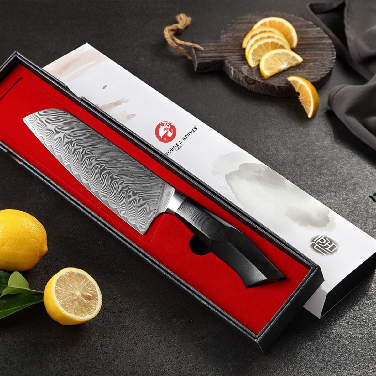 67-Layer Damascus Santoku Knife with Black G10 Handle