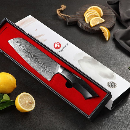 67-Layer Damascus Santoku Knife with Black G10 Handle