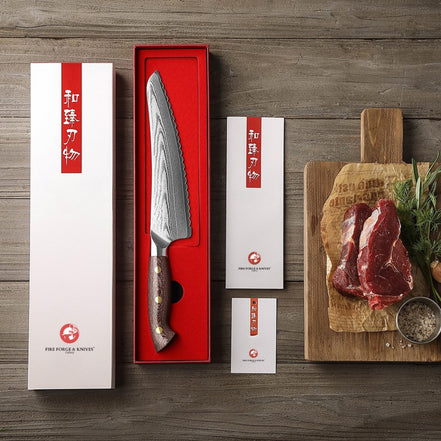 Serrated Utility Knife 8″ — 10Cr15CoMoV Core | Laminated Stainless Structure