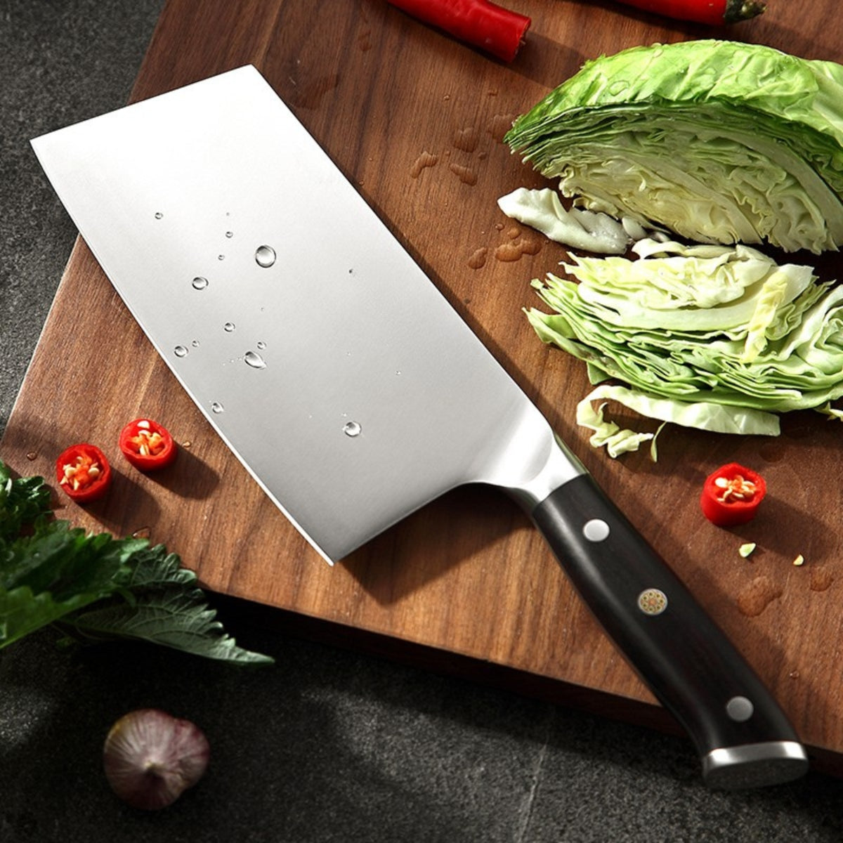 Professional 7-Inch Cleaver in German Steel with Ebony Handle