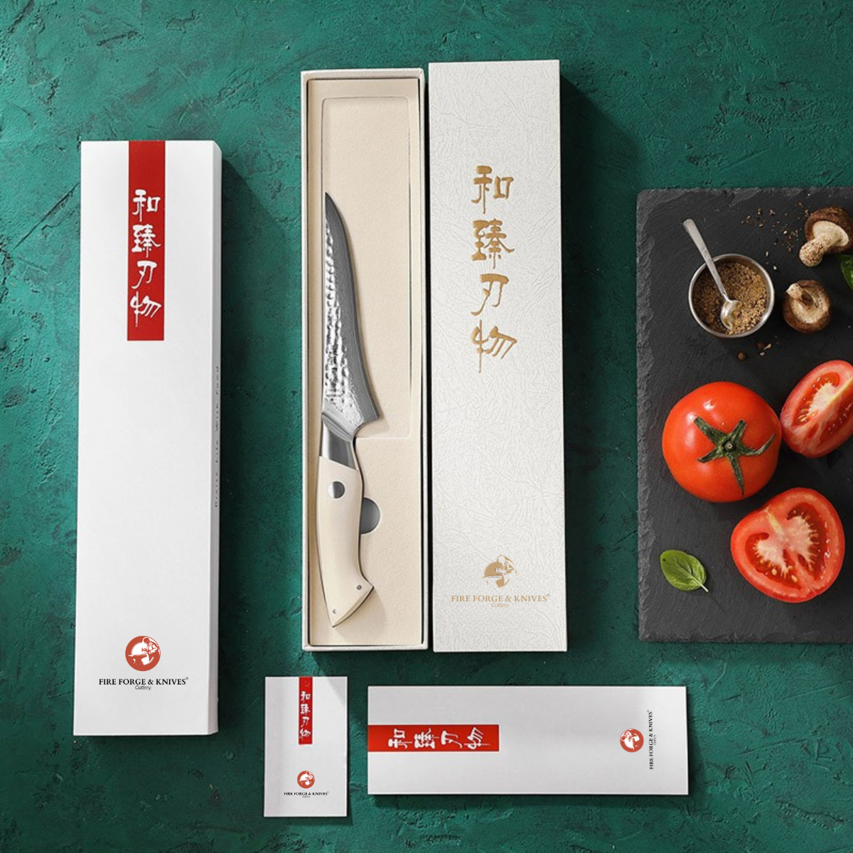 6-inch fillet knife in Damascus steel with an ivory-coloured G10 handle