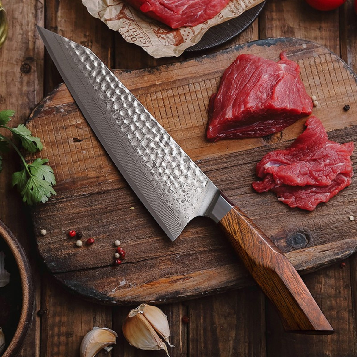 Chef’s Knife in Damascus Steel with 49 Layers and Desert Ironwood Handle