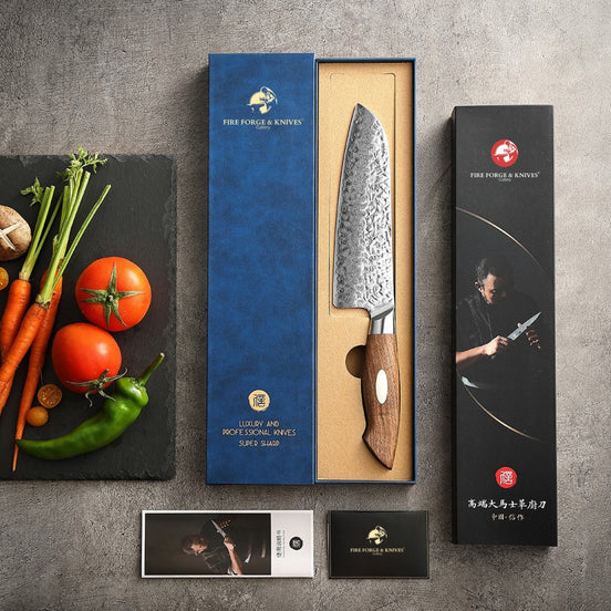 Santoku Knife 5.5″ Damascus Steel with AUS-10 Core and Walnut Handle