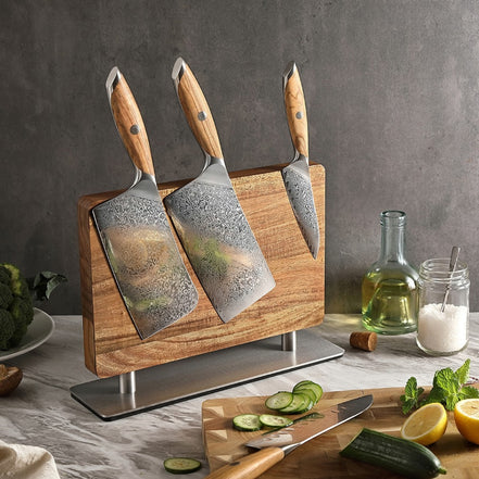 Magnetic Knife Rack — Walnut Wood Construction | Dual-Sided Blade Storage