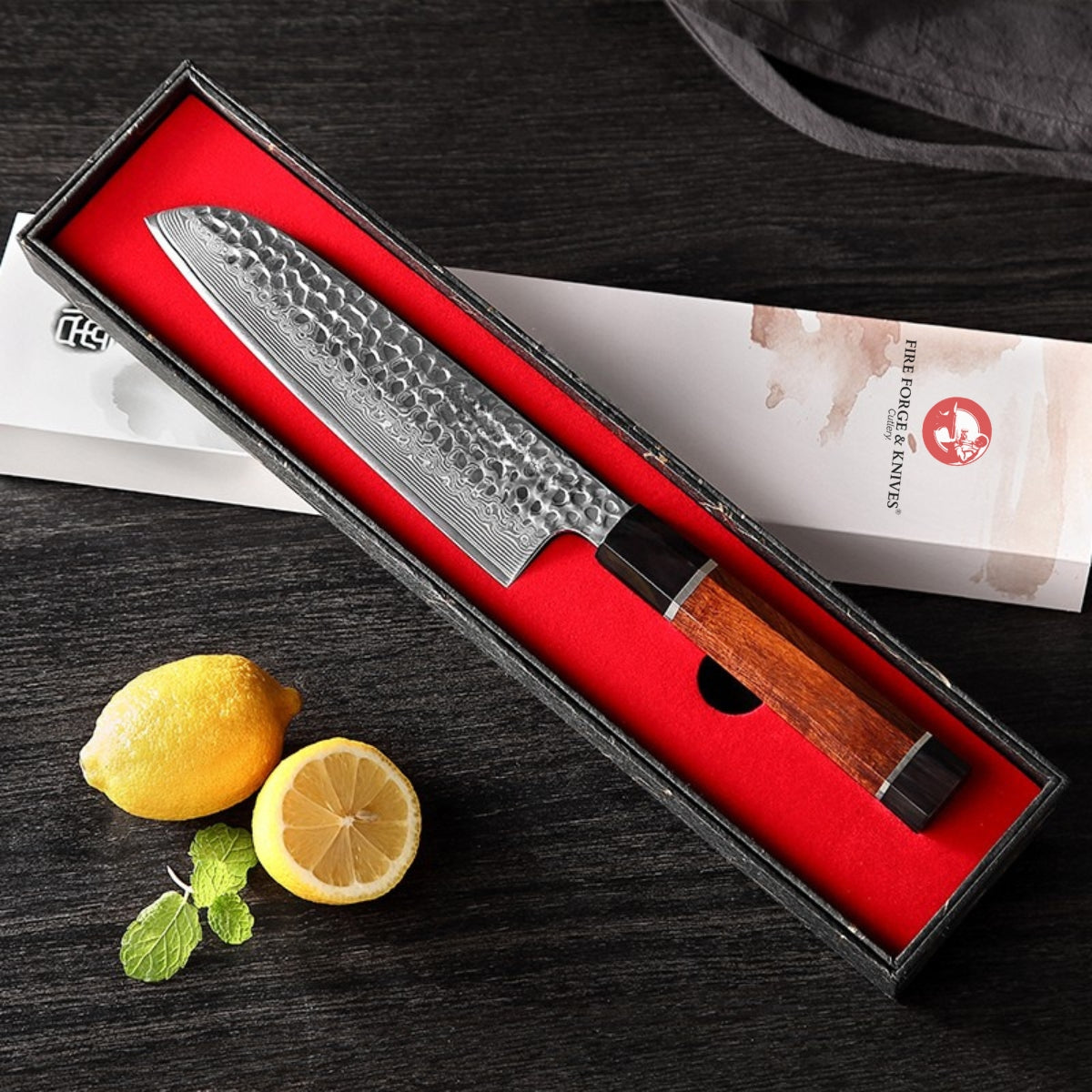 Santoku 7″ Knife in 67-Layer Damascus Steel with Desert Ironwood Handle
