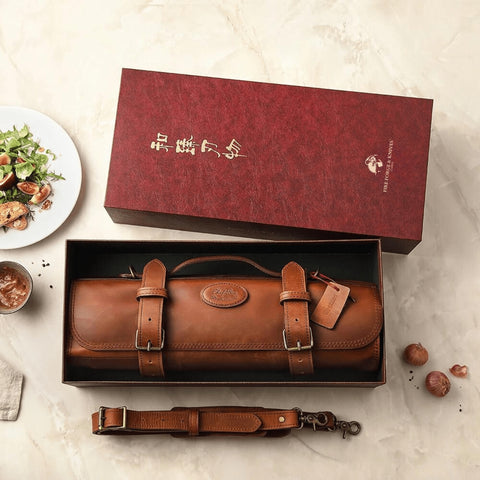 Professional Leather Knife Roll — Full-Grain Cowhide | Structured Culinary Transport System