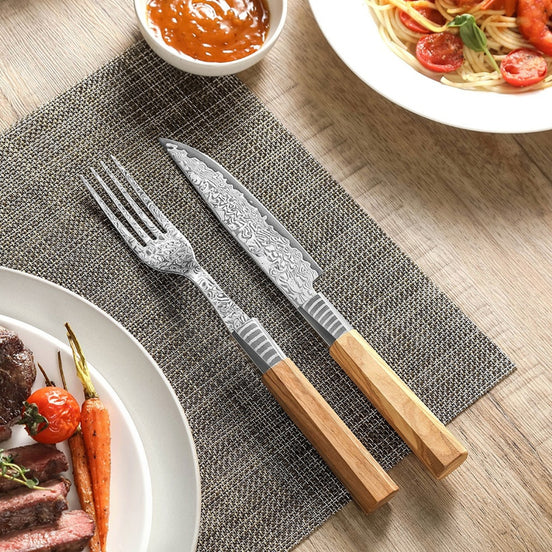 2-Piece Carving Fork and Knife Set in 67-Layer Damascus Steel with Olive Wood Handle