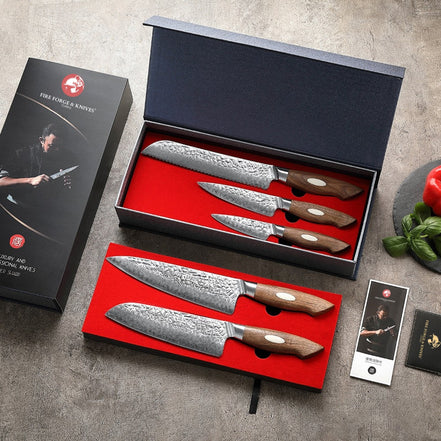 5-Piece Knife Set — AUS-10 Stainless Damascus Steel | Structured Foundation
