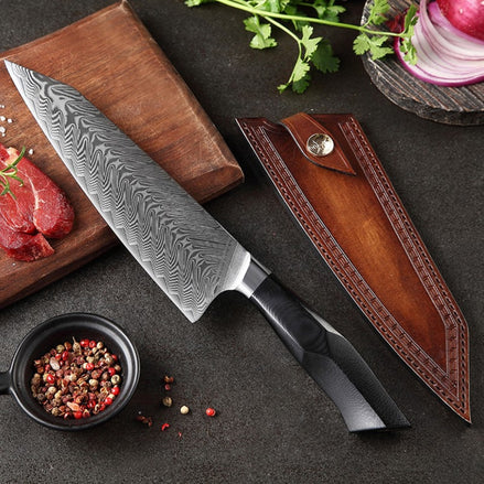 Professional 8.5″ Chef Knife in Damascus Steel with G10 Handle