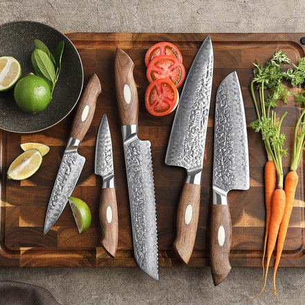 5-Piece Knife Set — AUS-10 Stainless Damascus Steel | Structured Foundation