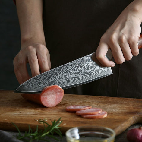 8.5" Chef Knife in 67-Layer Damascus Steel with Treated Rosewood Handle