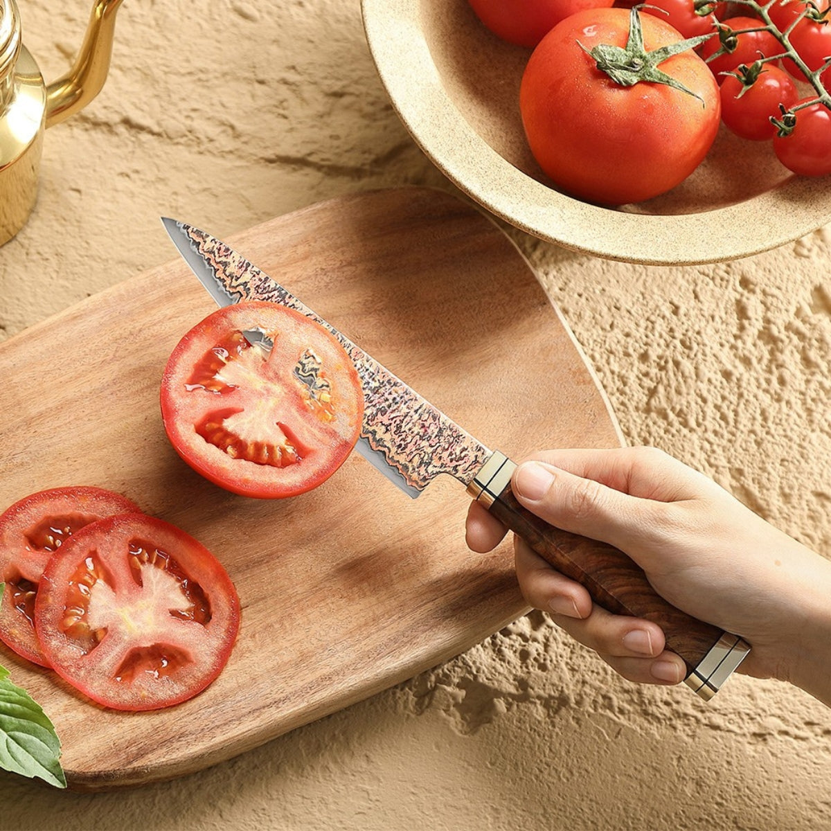 Ji Series Utility Knife 53-Layer Tricolour Copper Damascus Steel