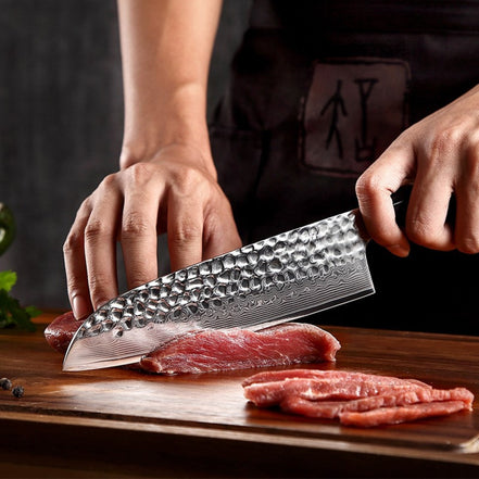 Santoku Knife — 10Cr15 Stainless Damascus Steel | Anchored Control