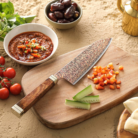 Ji Series Santoku Knife 53-Layer Tricolour Copper Damascus Steel