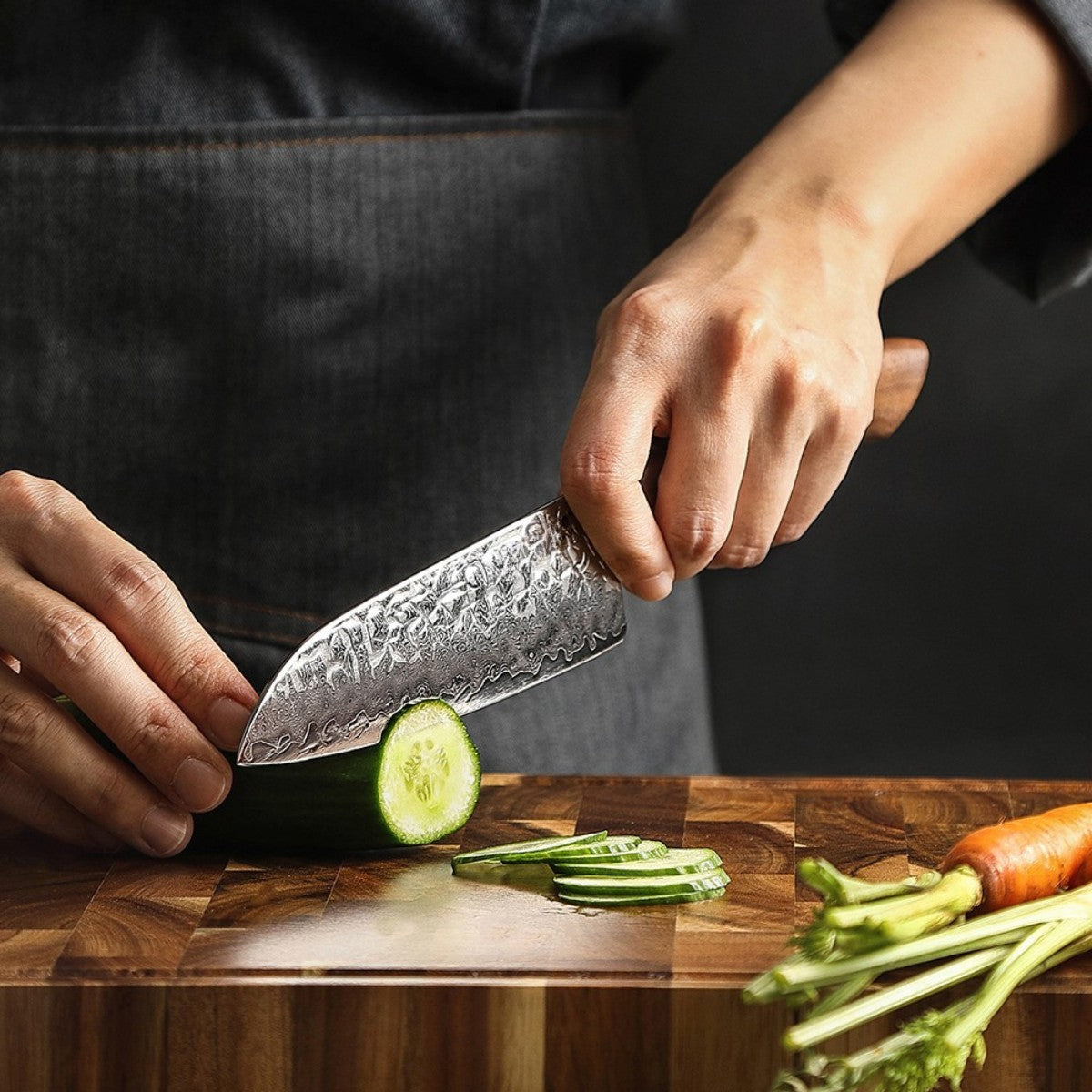 Santoku Knife 5.5″ Damascus Steel with AUS-10 Core and Walnut Handle