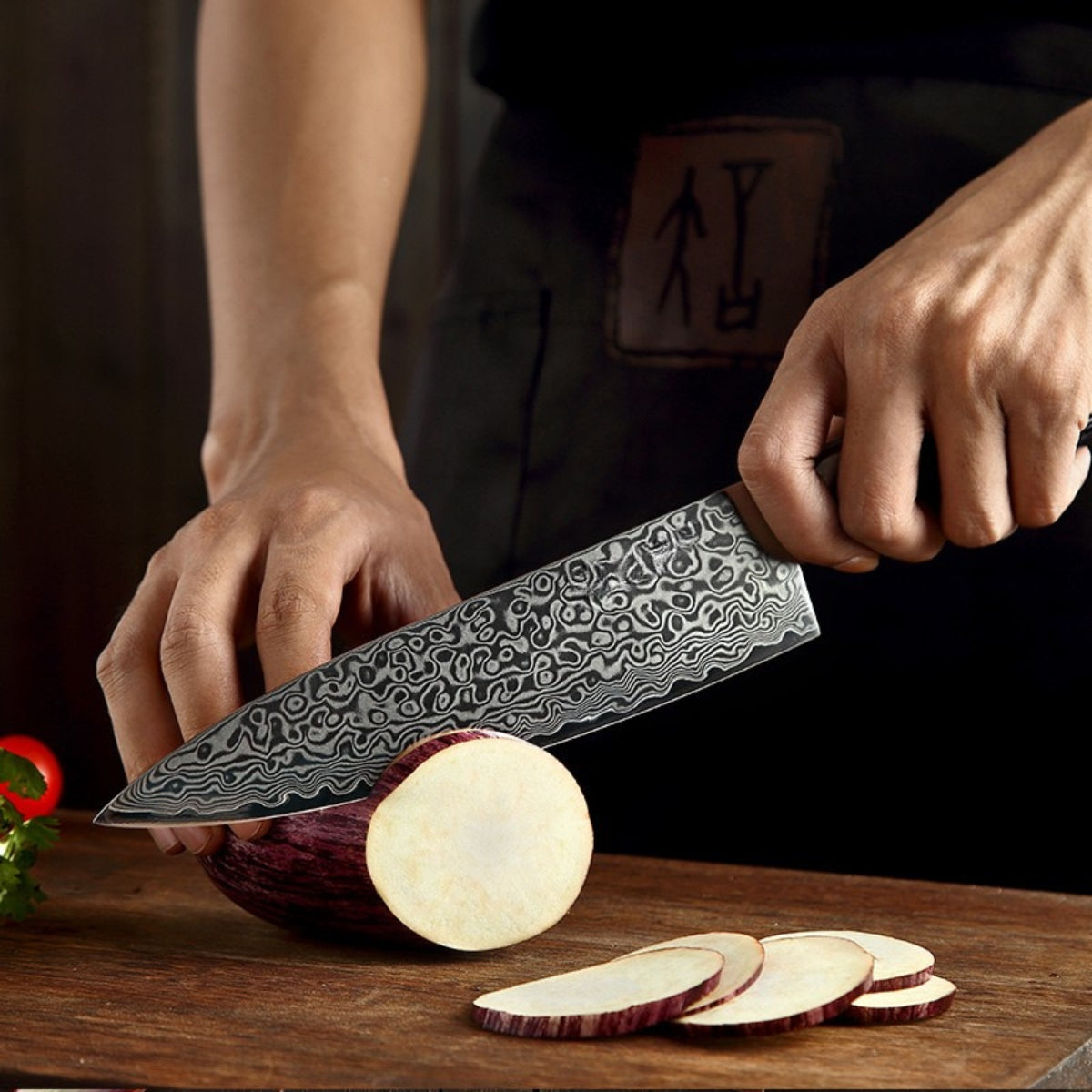 Chef Knife in 67-Layer Damascus Steel with Pakka Wood Handle