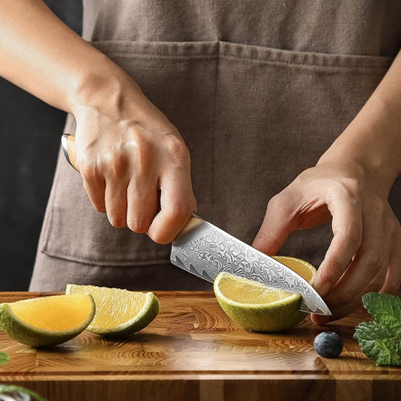 Utility Knife 5" — Tapered Tip Damascus | Precision Trimming
