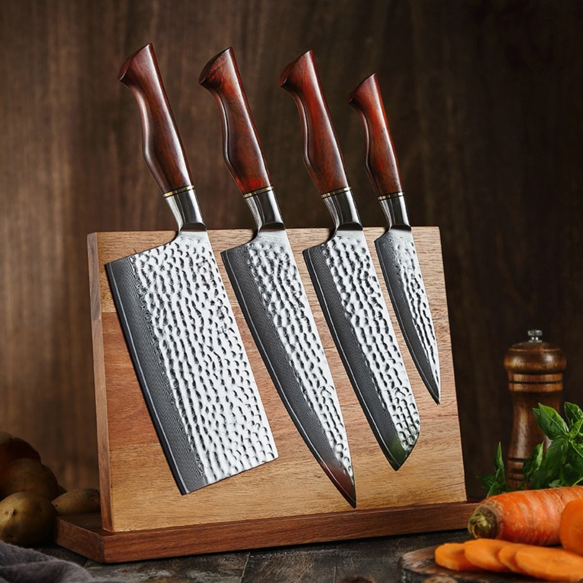 73-Layer Damascus Steel Kitchen Knives Set with Magnetic Holder