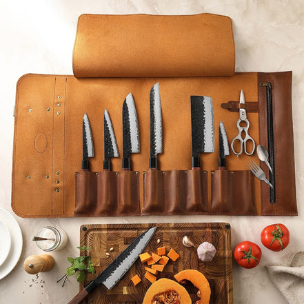Professional Leather Knife Roll — Full-Grain Cowhide | Structured Culinary Transport System