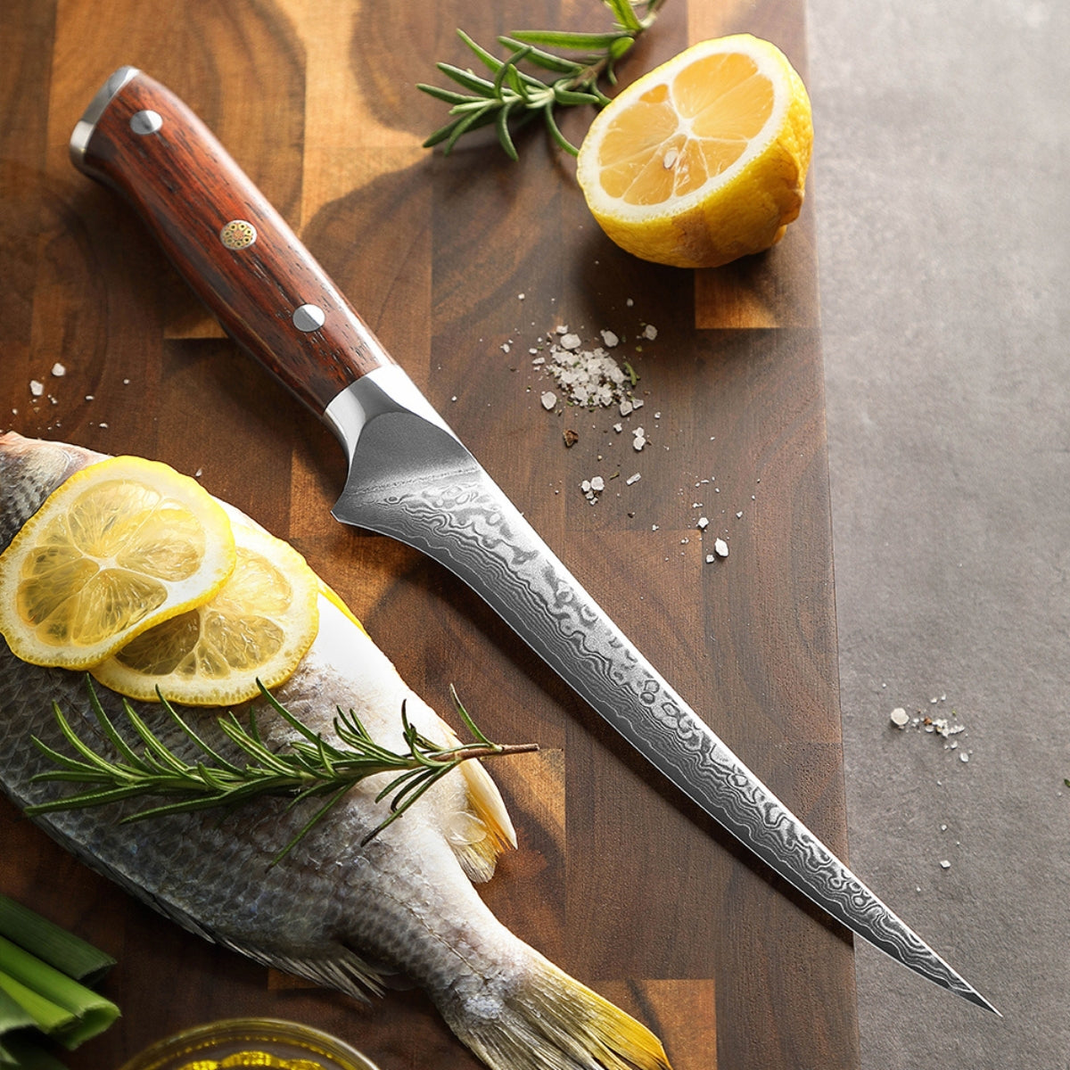 7″ Filleting Knife in 67-Layer Damascus Steel with Premium Rosewood Handle
