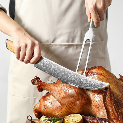 Carving Fork in 430 Stainless Steel with Olive Wood Handle