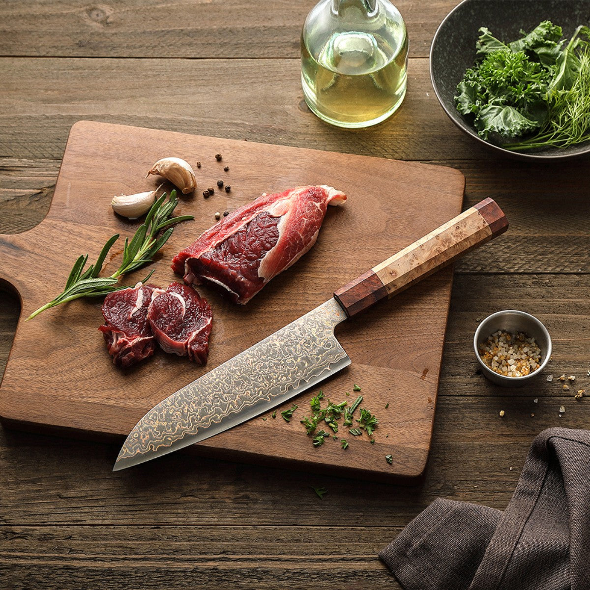 7.2″ Santoku Knife in Tricolor Damascus Steel