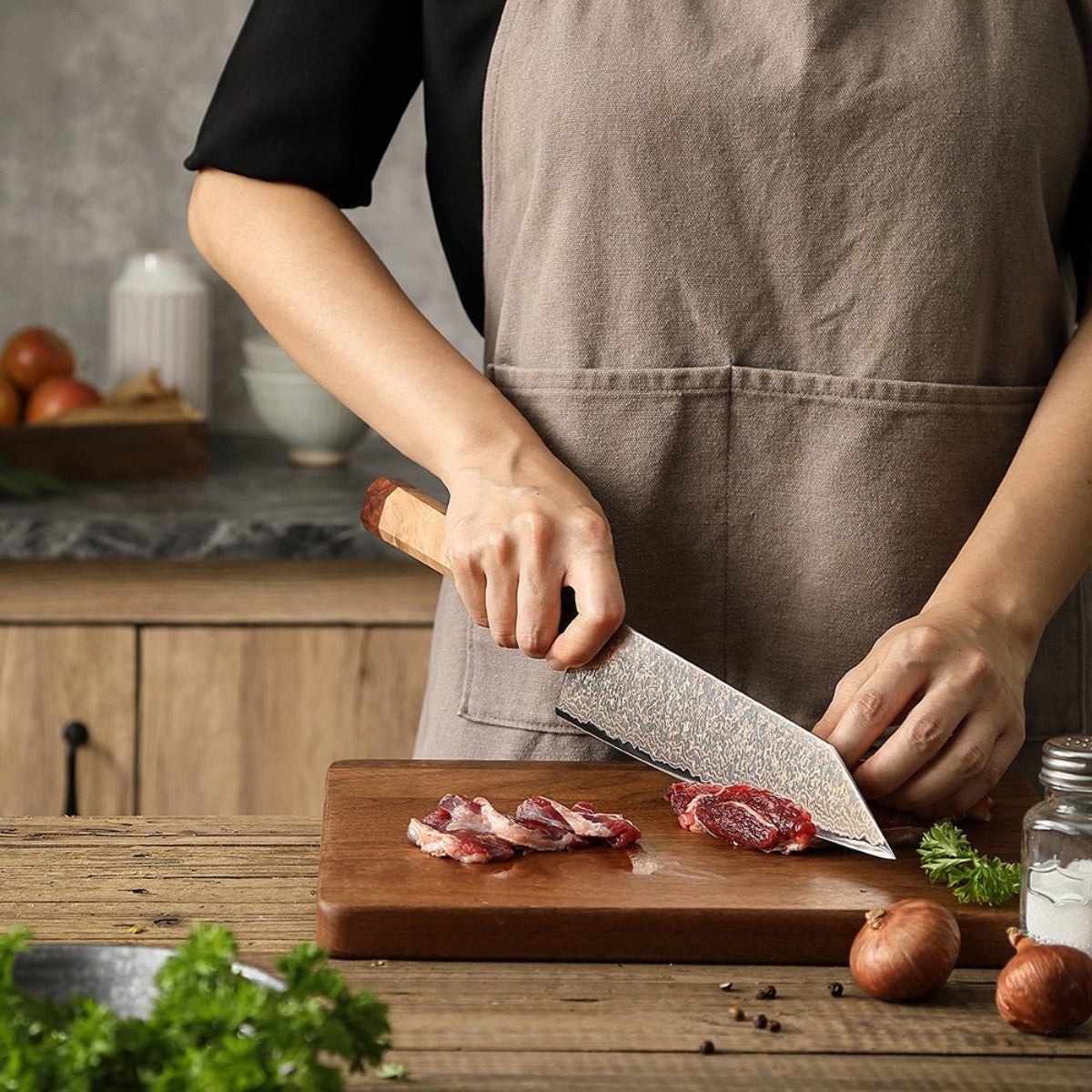 Bunka Knife 8.3″ in Tricolour Damascus Steel – 37 Layers