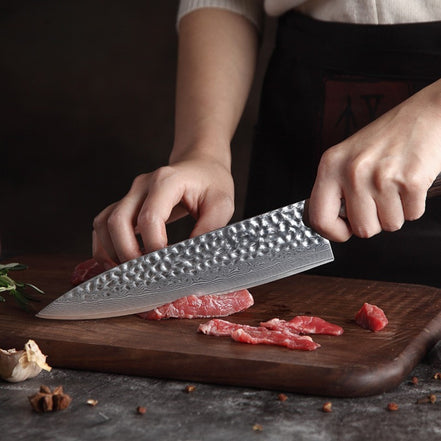 Chef Knife 205 mm — Hammered Damascus Lamination | Reliable Everyday Use