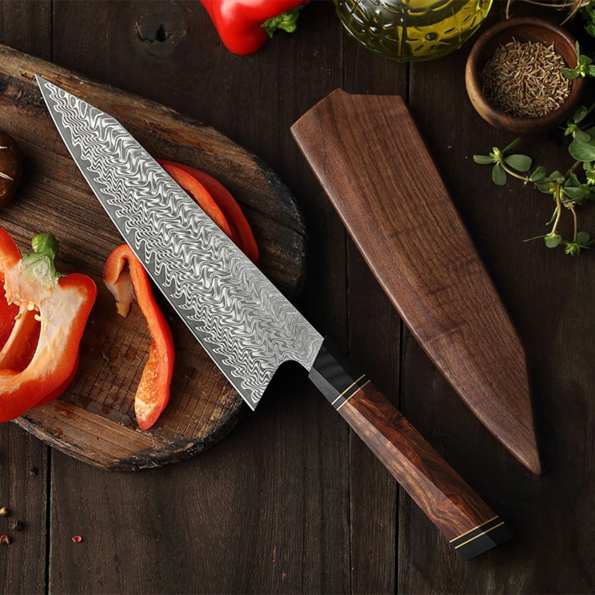 Chef’s Knife in 67-Layer Damascus Steel with Hybrid Handle